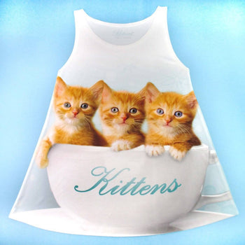 Ginger Kittens Sitting in a Teacup All Over Print Tank Top in White | DOTOLY