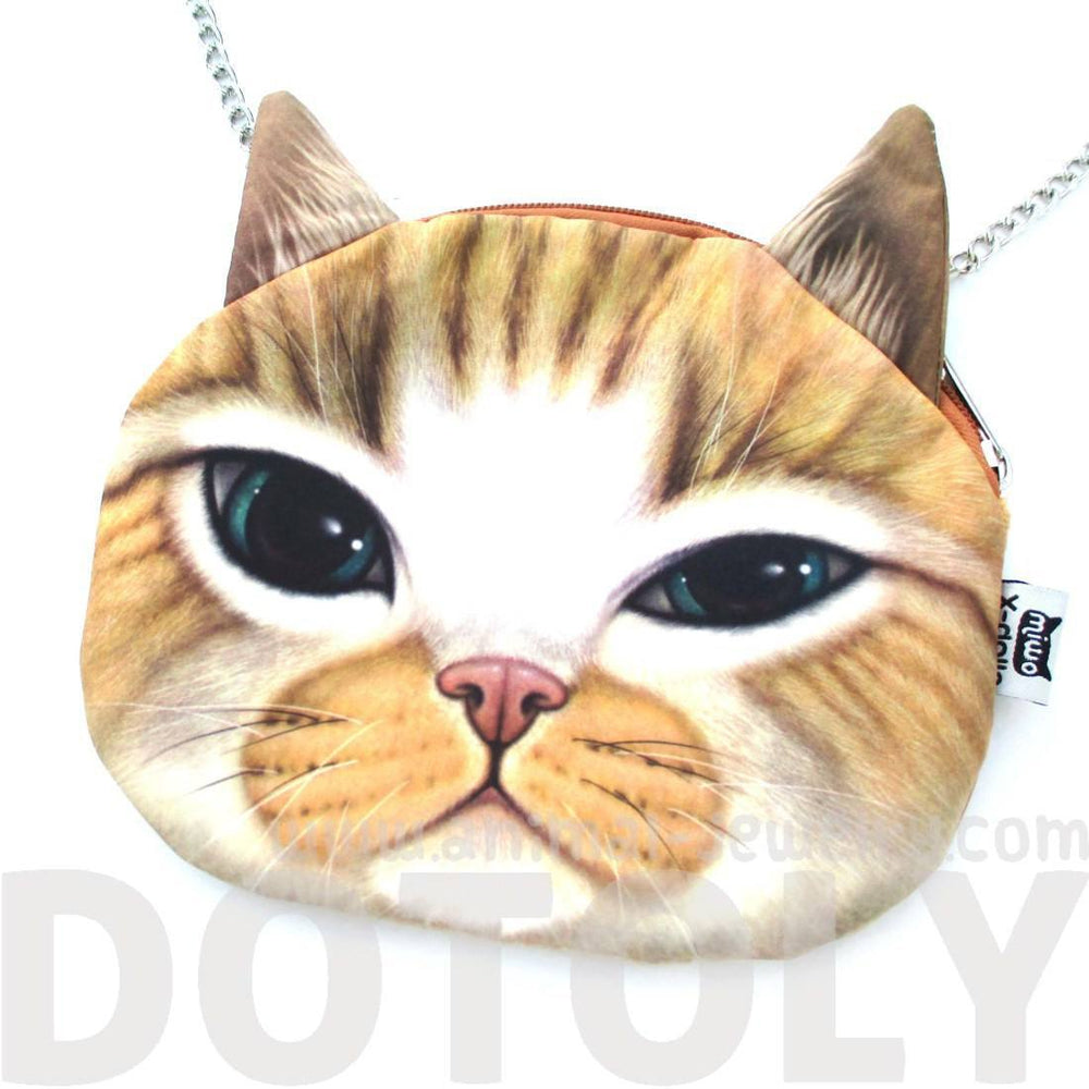 Ginger Kitty Cat Face Shaped Photo Digital Print Cross Body Shoulder Bag | DOTOLY