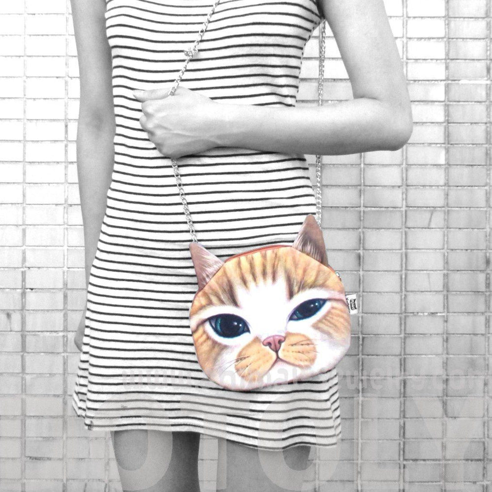 Ginger Kitty Cat Face Shaped Photo Digital Print Cross Body Shoulder Bag | DOTOLY