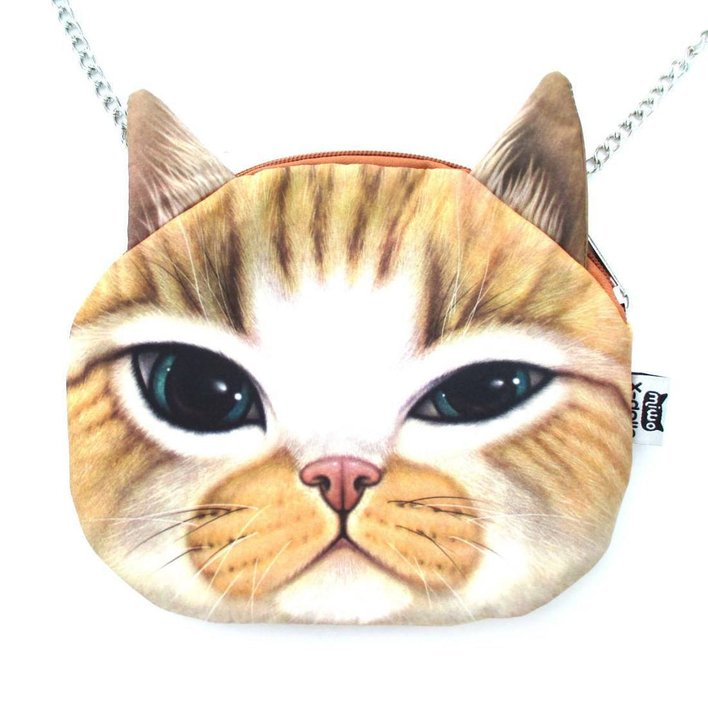 Ginger Kitty Cat Face Shaped Photo Digital Print Cross Body Shoulder Bag | DOTOLY