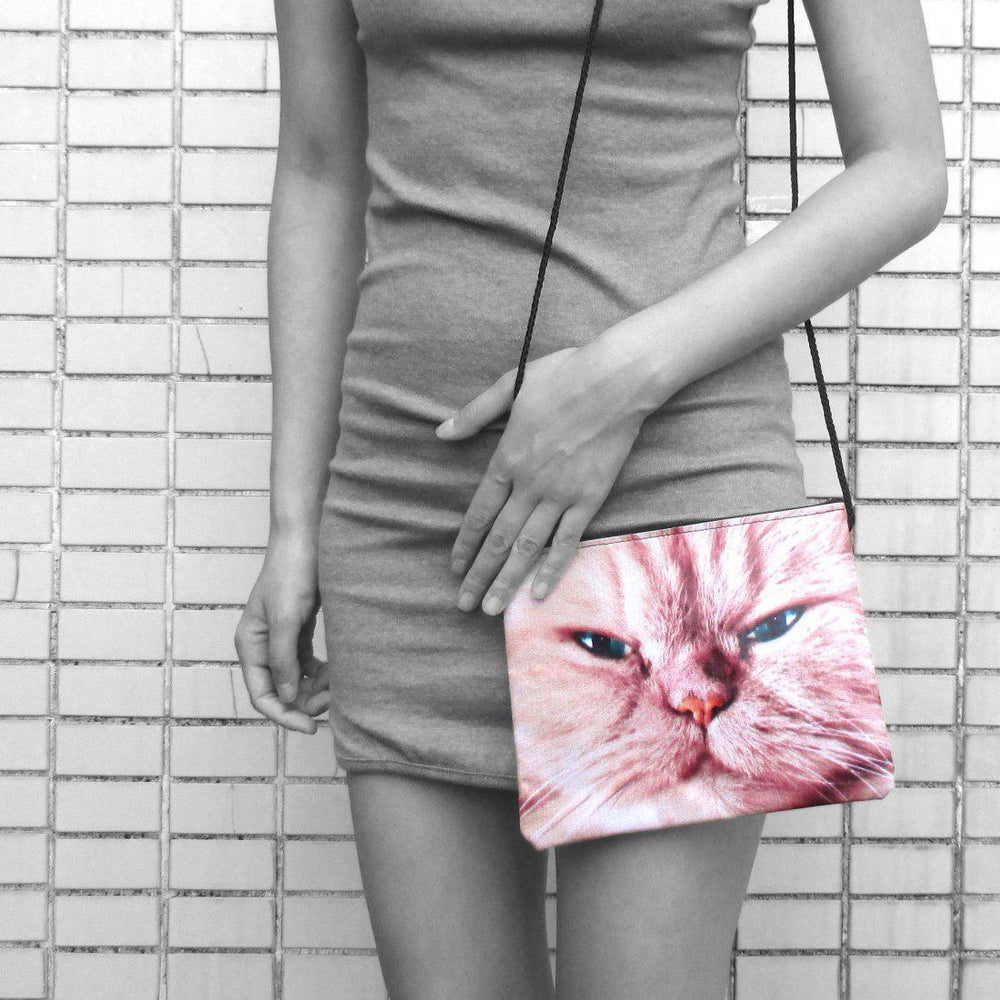 Ginger Kitty Grumpy Evil Cat Face Print Rectangular Shaped Cross Body Bag | Gifts for Cat Lovers | DOTOLY