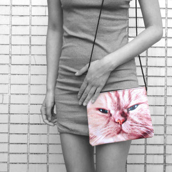 Ginger Kitty Grumpy Evil Cat Face Print Rectangular Shaped Cross Body Bag | Gifts for Cat Lovers | DOTOLY