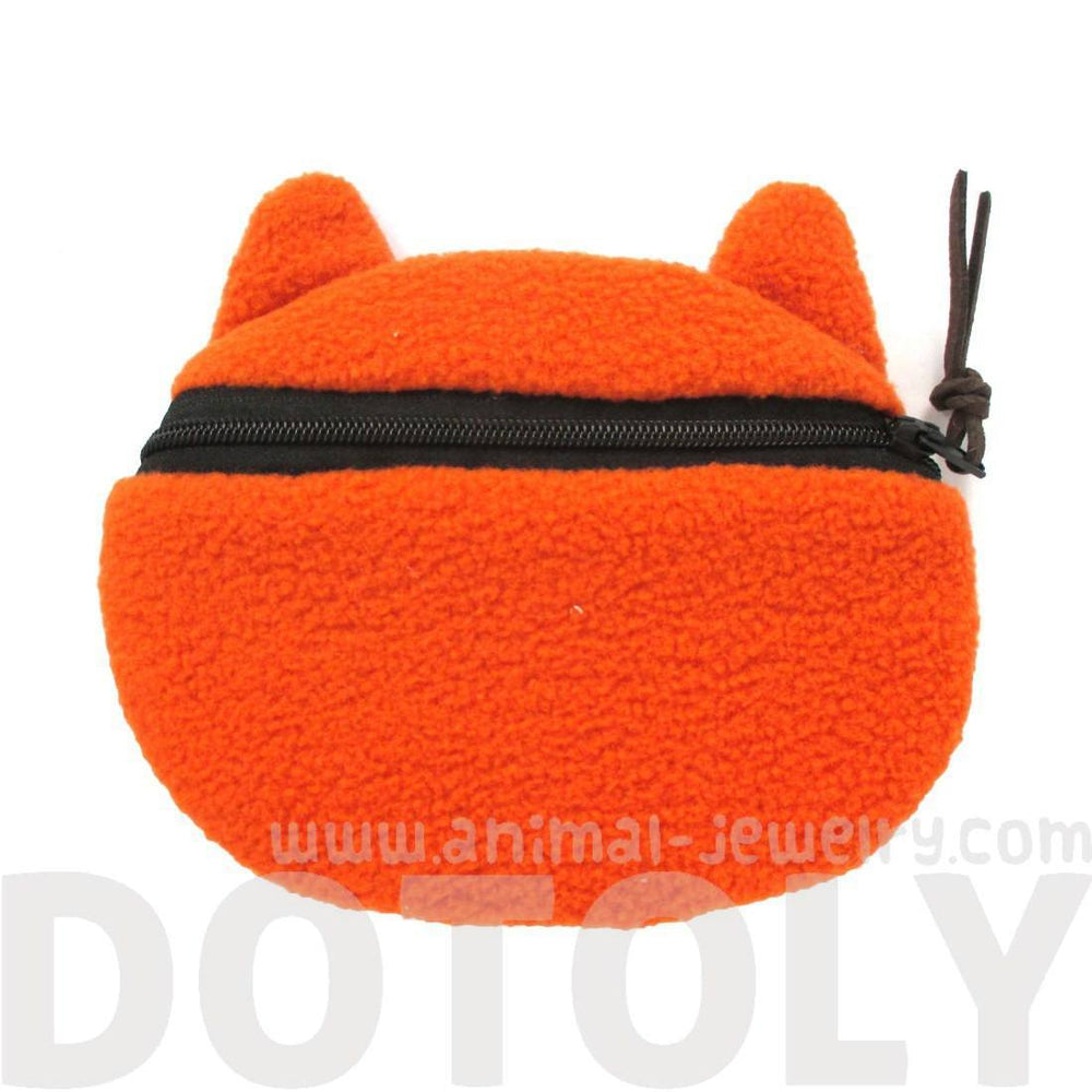 Ginger Tabby Kitty Cat Face Shaped Soft Fabric Zipper Coin Purse Make Up Bag | DOTOLY