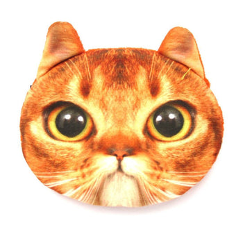 Ginger Tabby Kitty Cat Face Shaped Soft Fabric Zipper Coin Purse Make Up Bag | DOTOLY