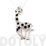Giraffe Animal Shaped Pendant Necklace in Silver with Rhinestones Animal Print | DOTOLY