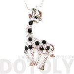 Giraffe Animal Shaped Pendant Necklace in Silver with Rhinestones Animal Print | DOTOLY