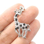 Giraffe Animal Shaped Pendant Necklace in Silver with Rhinestones Animal Print | DOTOLY