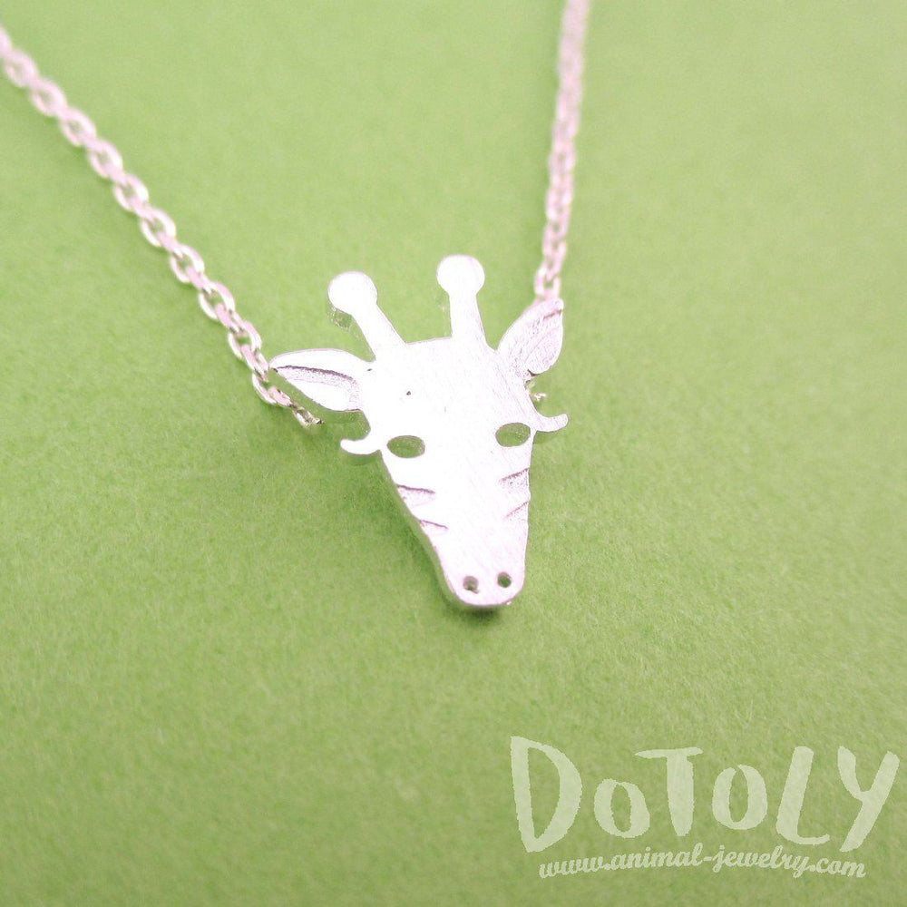 Giraffe Face Shaped Pendant Necklace in Silver | Animal Jewelry | DOTOLY