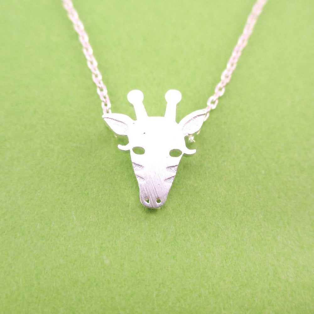 Giraffe Face Shaped Pendant Necklace in Silver | Animal Jewelry | DOTOLY