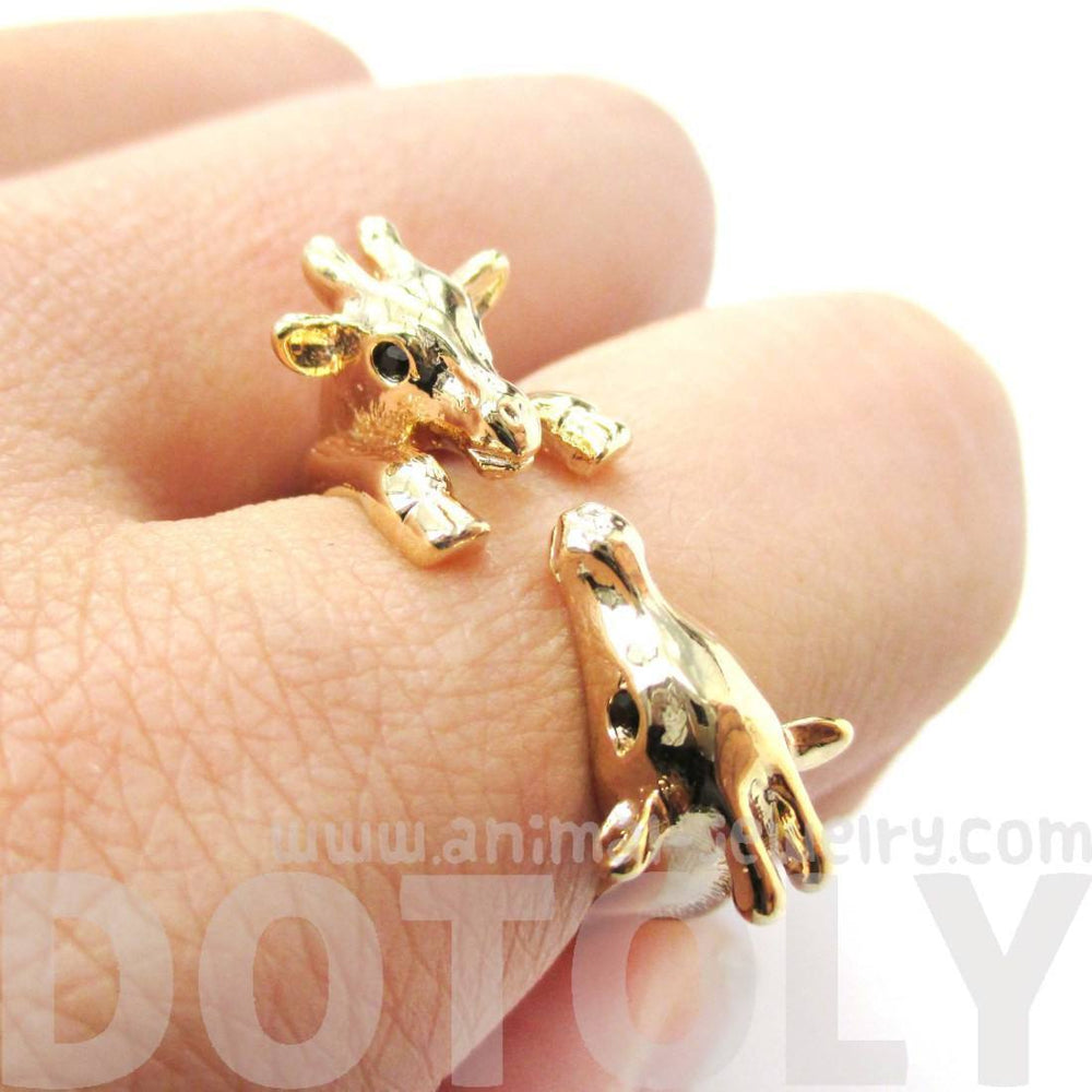 Giraffe Mother and Baby Animal Wrap Around Ring in Shiny Gold | US Sizes 5 to 9 | DOTOLY