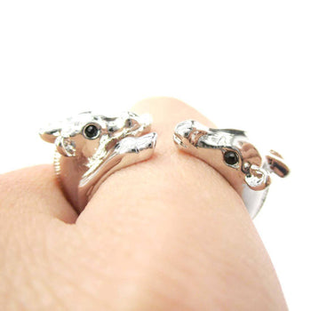 Giraffe Mother and Baby Animal Wrap Around Ring in Shiny Silver | US Sizes 5 to 9 | DOTOLY