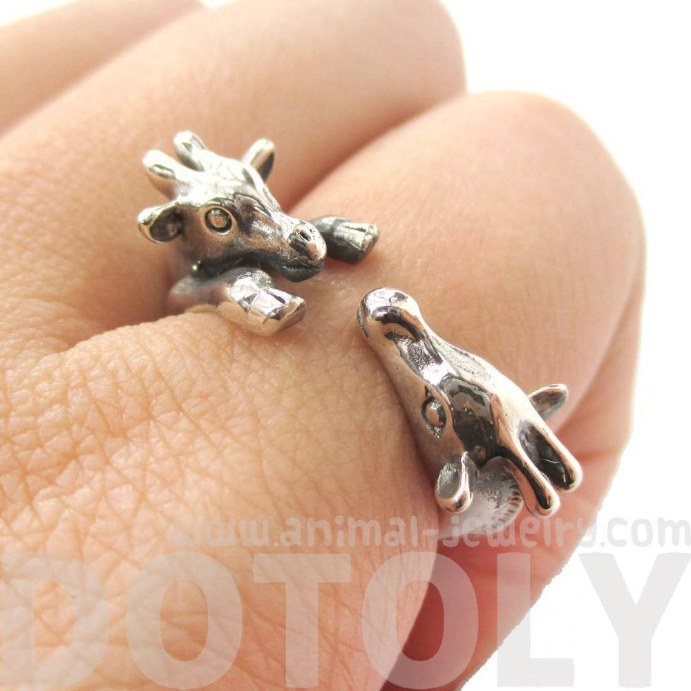 Giraffe Mother and Baby Shaped Animal Wrap Ring in 925 Sterling Silver | US Sizes 5 to 8.5 | DOTOLY