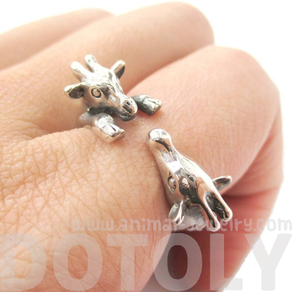 Giraffe Mother and Baby Shaped Animal Wrap Ring in 925 Sterling Silver | US Sizes 5 to 8.5 | DOTOLY