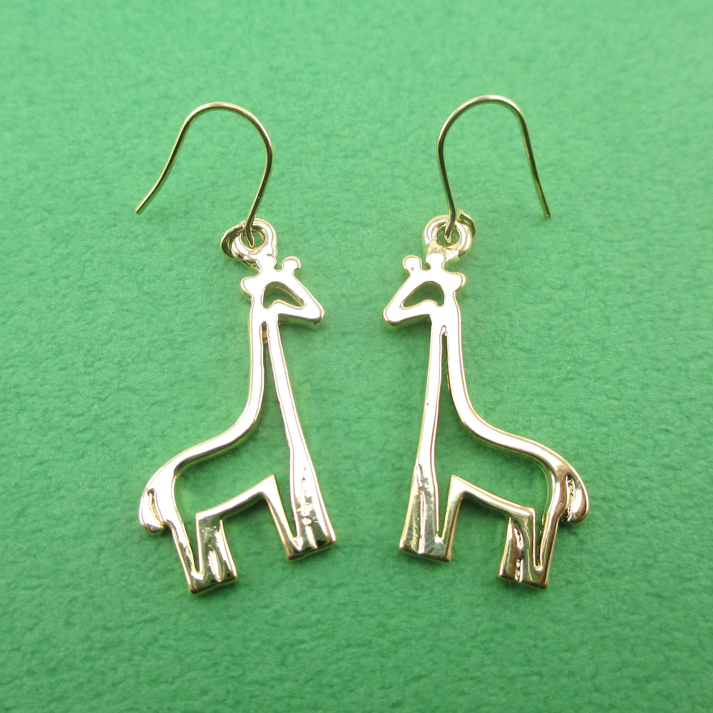 Giraffe Outline Shaped Dangle Drop Earrings in Gold