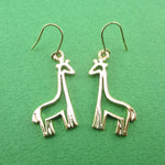 Giraffe Outline Shaped Dangle Drop Earrings in Gold