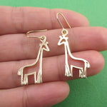 Giraffe Outline Shaped Dangle Drop Earrings in Gold