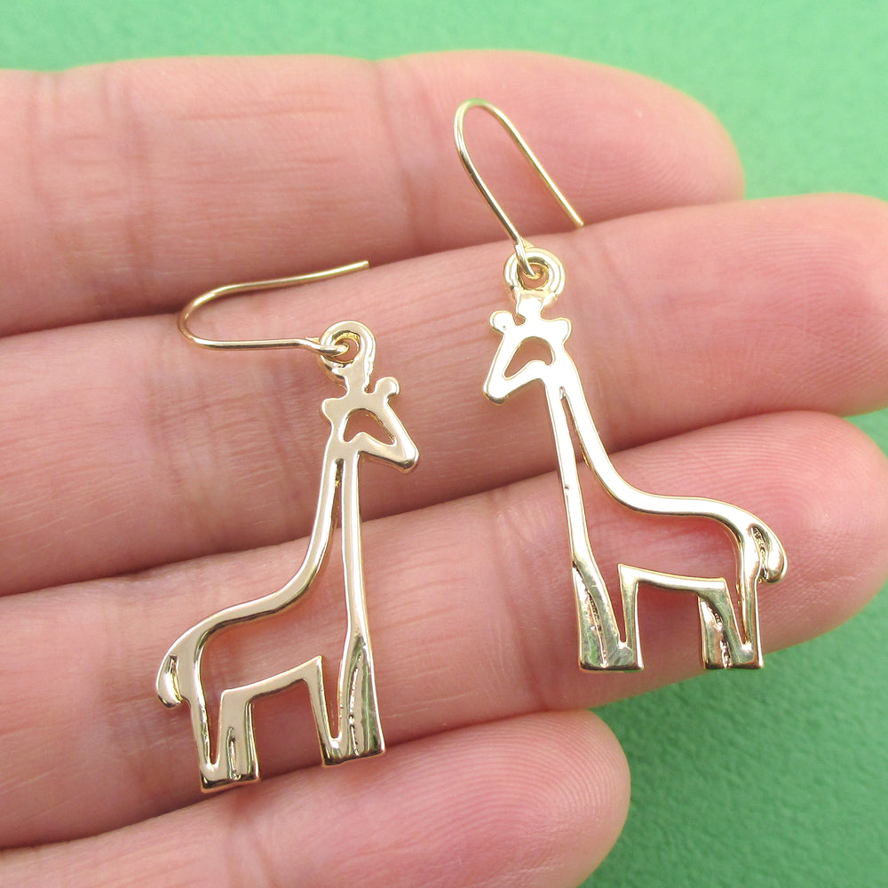 Giraffe Outline Shaped Dangle Drop Earrings in Gold