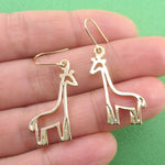 Giraffe Outline Shaped Dangle Drop Earrings in Gold