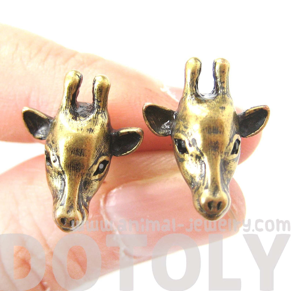 Giraffe Realistic Animal Stud Earrings in Brass | Animal Jewelry | DOTOLY