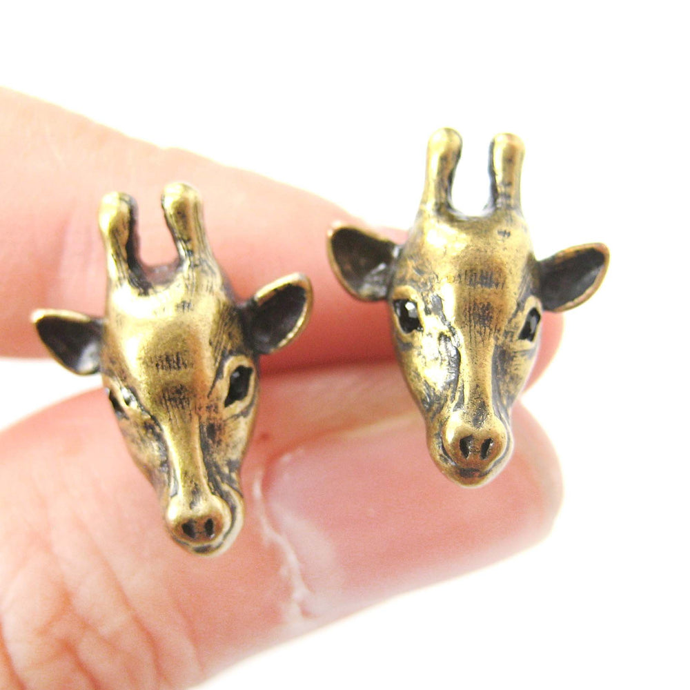 Giraffe Realistic Animal Stud Earrings in Brass | Animal Jewelry | DOTOLY
