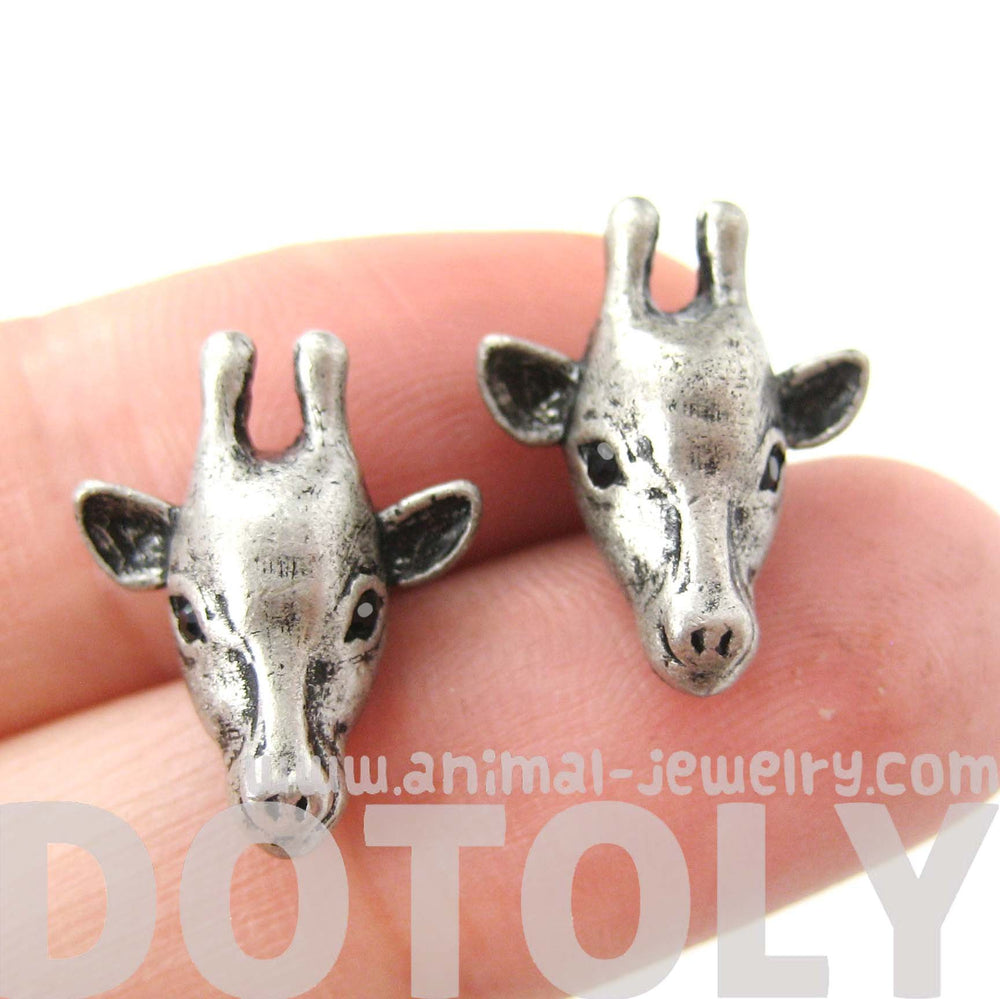 Giraffe Realistic Animal Stud Earrings in Silver | Animal Jewelry | DOTOLY