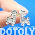 Giraffe Shaped Small Animal Stud Earrings in Silver with Rhinestones | DOTOLY