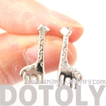 Miniature Giraffe Shaped Animal Stud Earrings in Silver | DOTOLY | DOTOLY