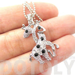 Giraffes with Necks Entwined Animal Shaped Pendant Necklace in Silver with Rhinestones | DOTOLY
