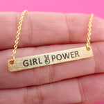 Girl Power Peace Sign Minimal Bar Pendant Necklace in Gold | Feminist Jewelry