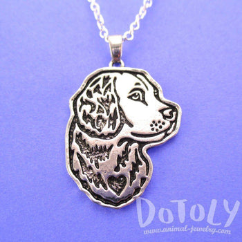 Golden Retriever Dog Portrait Pendant Necklace in Silver | Animal Jewelry | DOTOLY