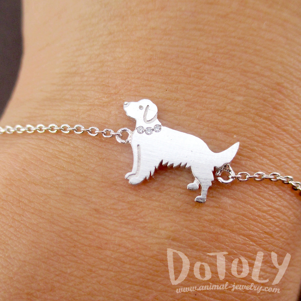 Golden Retriever Shaped Charm Bracelet in Silver