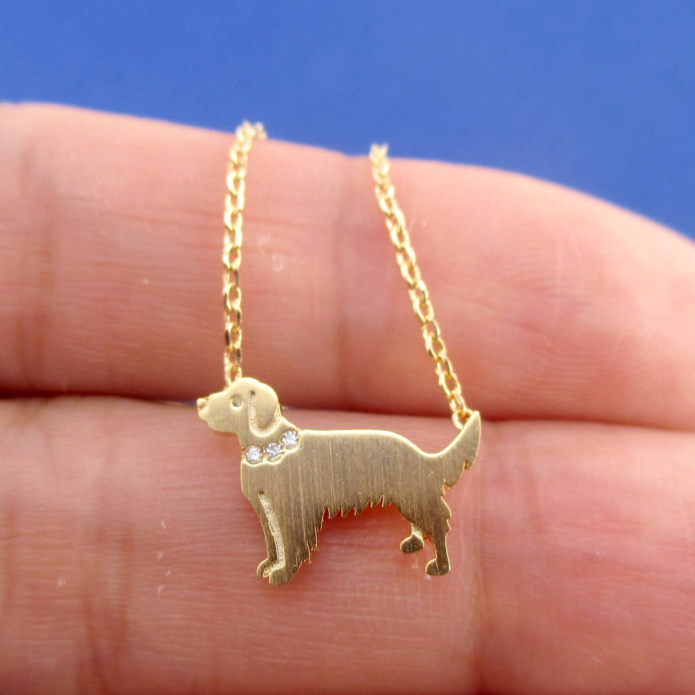 Golden Retriever Dog Shaped Pendant Necklace in Gold | Gifts for Dog Lovers