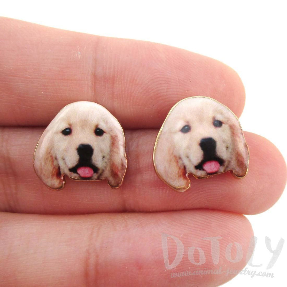 Golden Retriever Puppy Face Portrait Shaped Stud Earrings | Animal Jewelry for Dog Lovers | DOTOLY