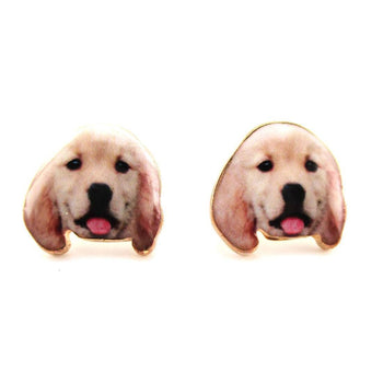 Golden Retriever Puppy Face Portrait Shaped Stud Earrings | Animal Jewelry for Dog Lovers | DOTOLY