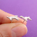 Golden Retriever Shaped Stud Earrings with Rhinestones in Silver