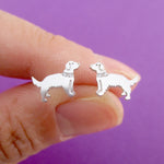 Golden Retriever Shaped Stud Earrings with Rhinestones in Silver