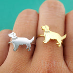 Golden Retriever with Rhinestone Collar Shaped Adjustable Ring DOTOLY