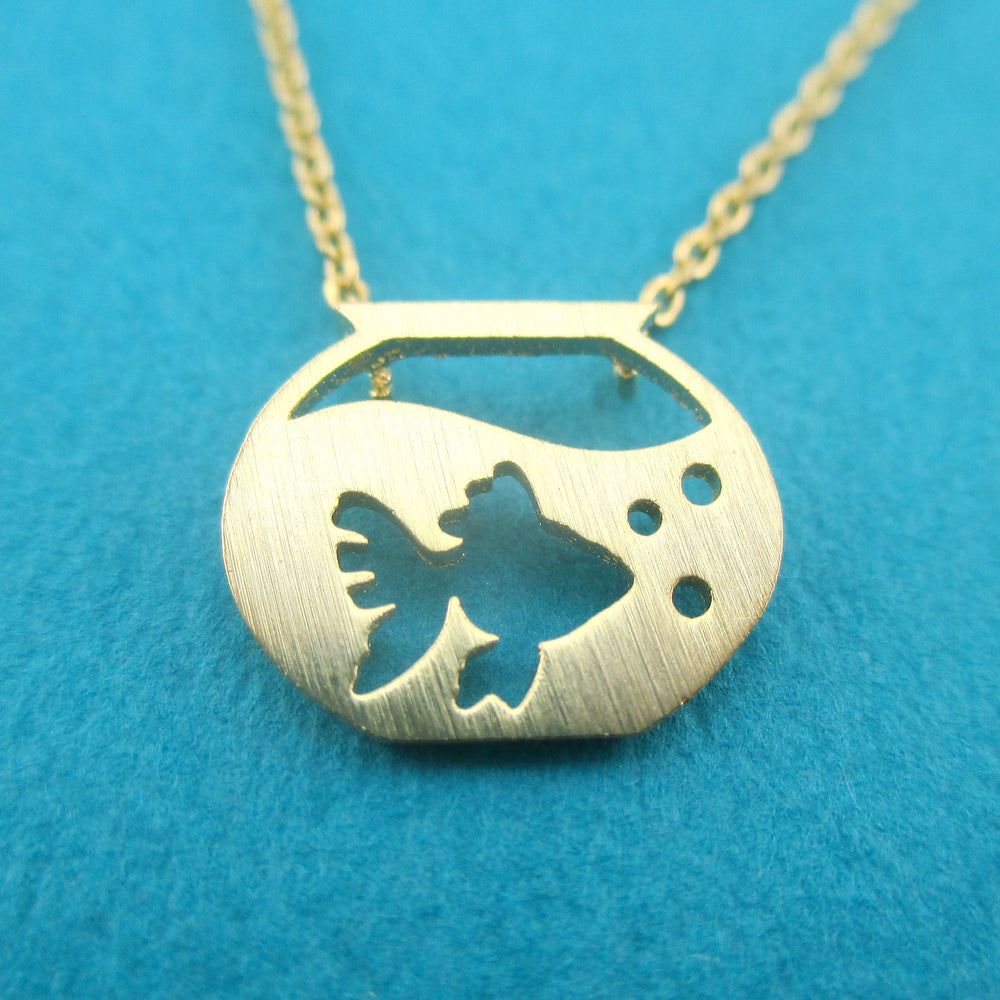 Goldfish in a Fish Bowl Silhouette Shaped Pendant Necklace in Gold | DOTOLY