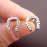 Lucky Horseshoe Shaped Rhinestone Stud Earrings in Silver or Rose Gold