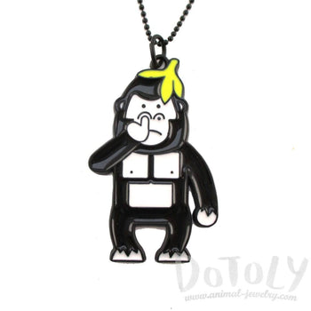 Gorilla Picking His Nose Enamel Pendant Necklace | DOTOLY | DOTOLY