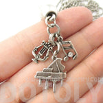 Grand Piano and Musical Notes Shaped Music Themed Charm Necklace in Silver | DOTOLY
