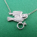 Great Horned Owl Bird Carrying a Diamond Ring Shaped Pendant Necklace