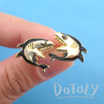Great White Shark Shaped Sea Creature Stud Earrings in Gold | DOTOLY