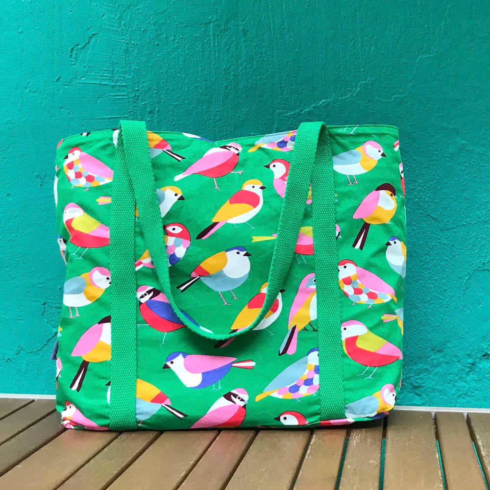Green Alligator Birds Animal Print Large Utility Zip Closure Market Tote Bag