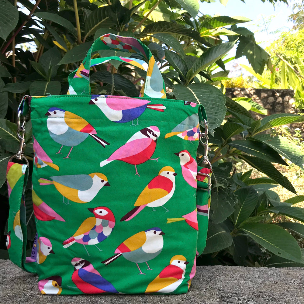 Bright Green Colorful Bird Print Crossbody Duck Top Handle Tote Bag