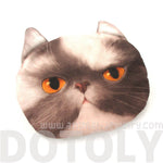 Grey and White Kitty Cat Face Shaped Coin Purse Make Up Bag with Yellow Eyes | DOTOLY