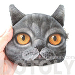 Grey British Shorthair Cat Face Shaped Coin Purse Make Up Bag | DOTOLY