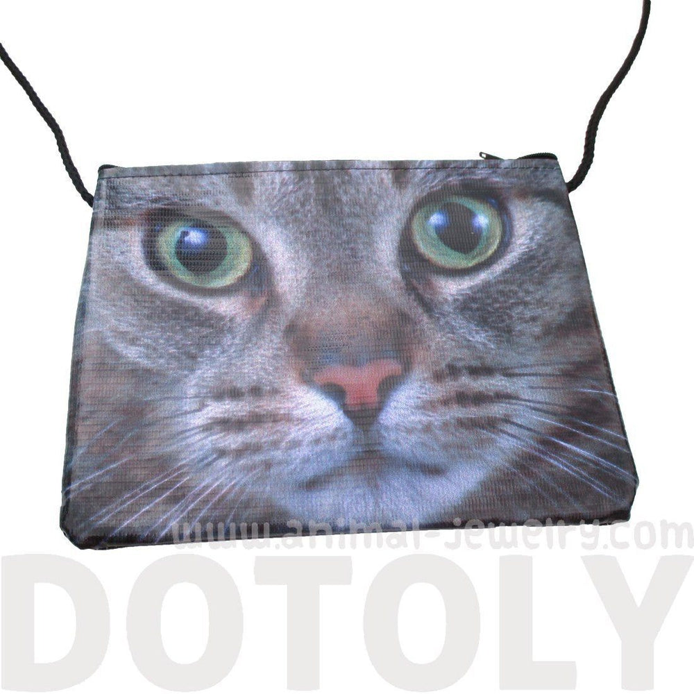 Grey Kitty Cat Close Up Face Print Rectangular Shaped Cross Body Bag | Gifts for Cat Lovers | DOTOLY