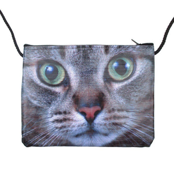 Grey Kitty Cat Close Up Face Print Rectangular Shaped Cross Body Bag | Gifts for Cat Lovers | DOTOLY