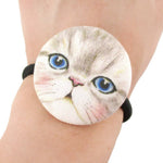 Grey Kitty Cat Face Shaped Button Hair Tie Ponytail Holder | DOTOLY